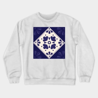 Blue Talavera Tile, Abstract flower by Akbaly Crewneck Sweatshirt